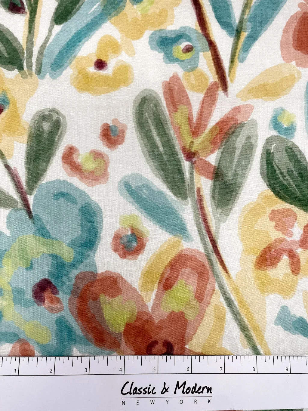 Aqua floral Handkerchief Light Weight 100% Linen Fabric By The Yard/CL1110