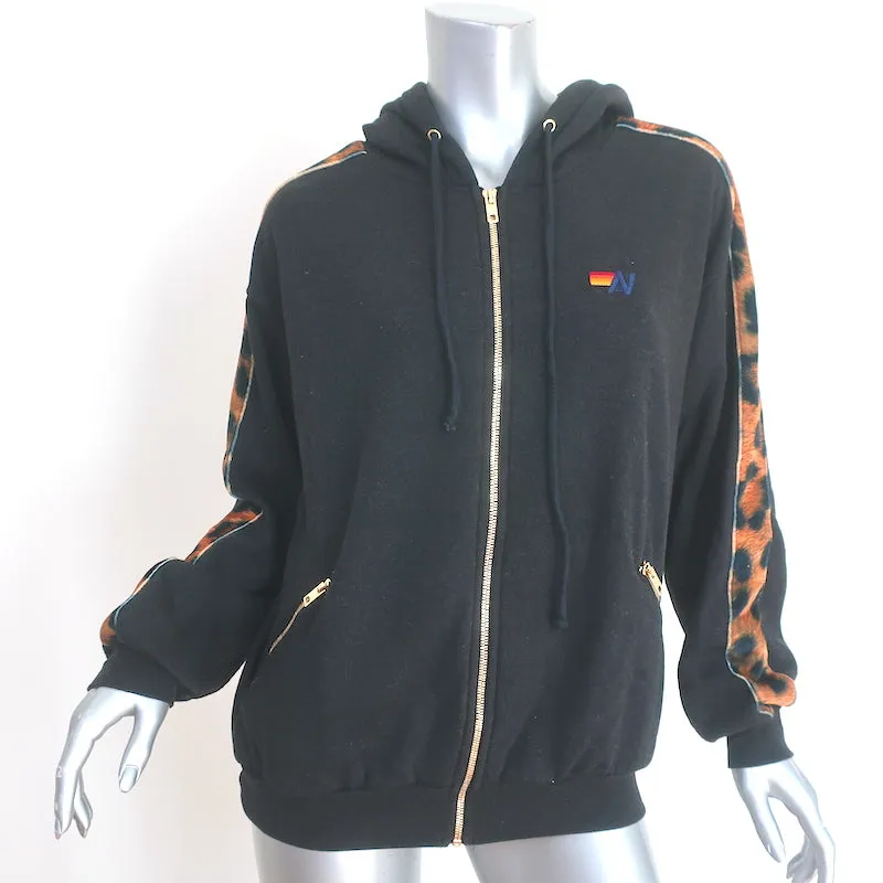 Aviator Nation Cheetah Stripe Zip-Up Hoodie Sweatshirt Black Size Medium