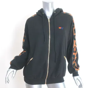 Aviator Nation Cheetah Stripe Zip-Up Hoodie Sweatshirt Black Size Medium