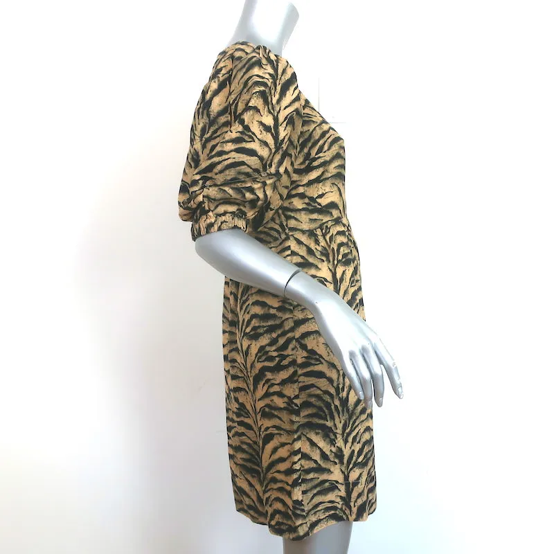 Ba&sh Puff Sleeve Mini Dress Zola Beige Tiger Print Linen-Blend Size Extra Small