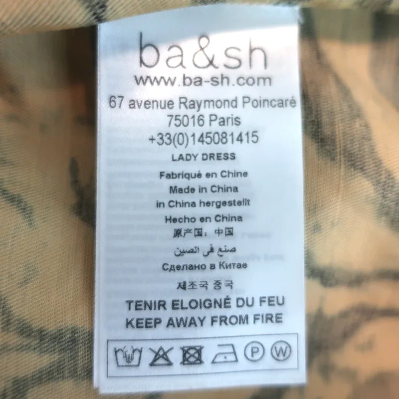 Ba&sh Puff Sleeve Mini Dress Zola Beige Tiger Print Linen-Blend Size Extra Small
