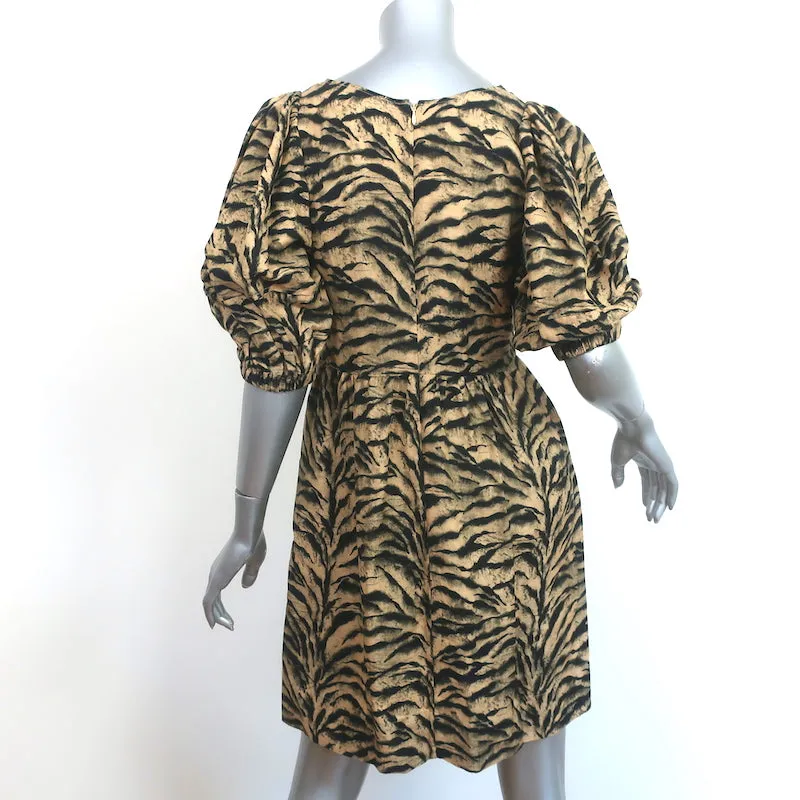 Ba&sh Puff Sleeve Mini Dress Zola Beige Tiger Print Linen-Blend Size Extra Small