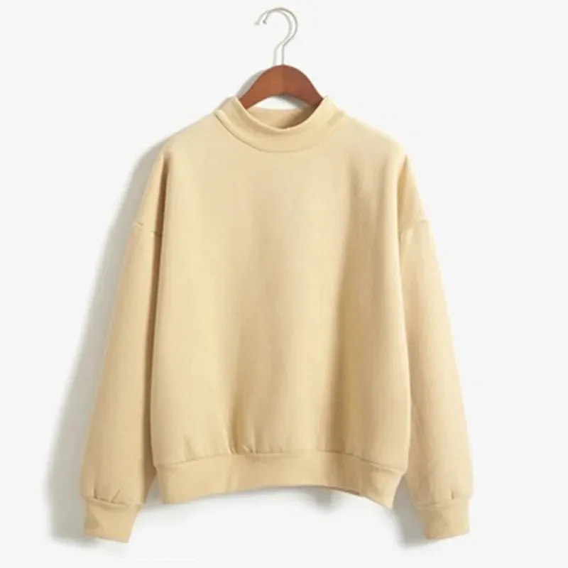 Basic Sweatshirts Winter Autumn Woman's Hoodies S-XXL Fleece Thick Knit Sweatshirt Female Round Neck Sweatshirts Pullover Tops