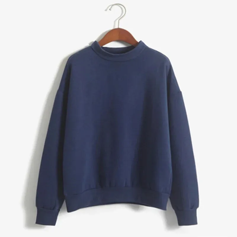 Basic Sweatshirts Winter Autumn Woman's Hoodies S-XXL Fleece Thick Knit Sweatshirt Female Round Neck Sweatshirts Pullover Tops