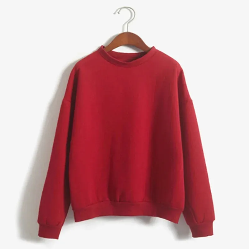 Basic Sweatshirts Winter Autumn Woman's Hoodies S-XXL Fleece Thick Knit Sweatshirt Female Round Neck Sweatshirts Pullover Tops