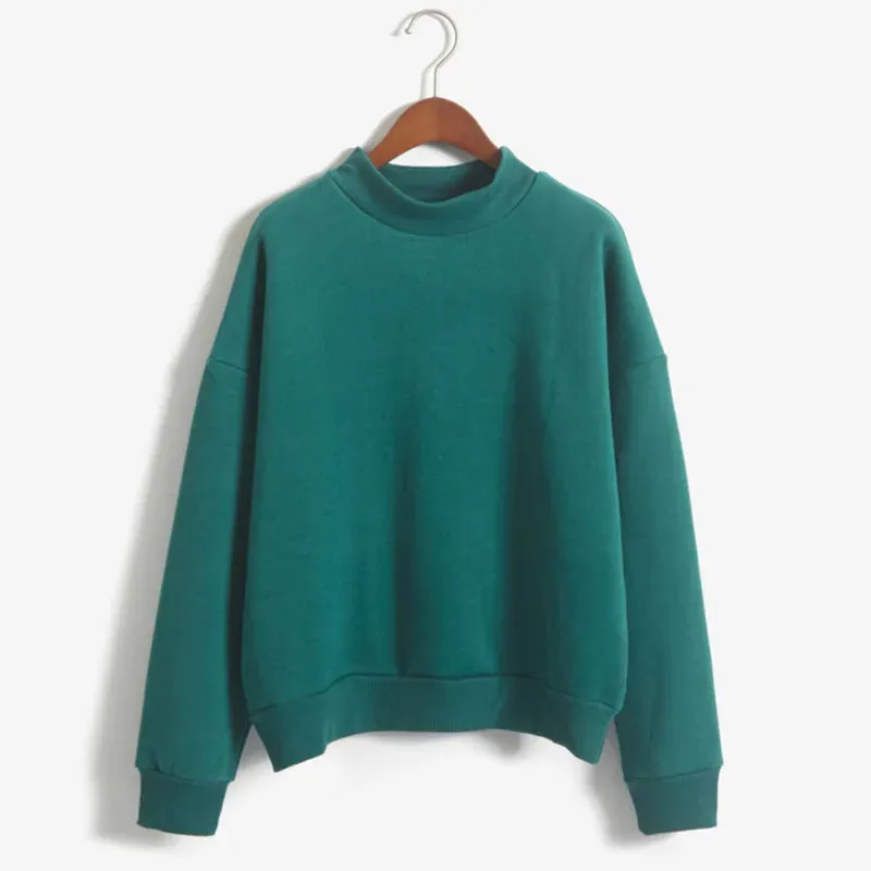 Basic Sweatshirts Winter Autumn Woman's Hoodies S-XXL Fleece Thick Knit Sweatshirt Female Round Neck Sweatshirts Pullover Tops