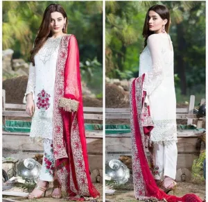 Beautiful chiffon dress by Imrozia in red and white color Model#C 813