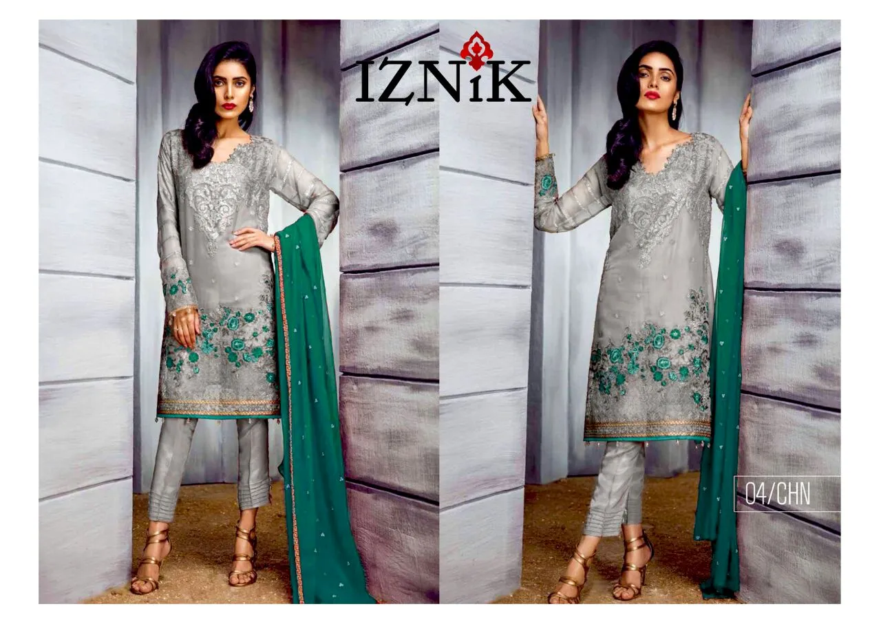 Beautiful Chiffon dress by Iznik in gray and aqua green color Model # C 1201