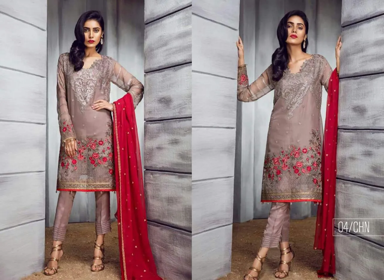 Beautiful Chiffon dress by Iznik in gray and aqua green color Model # C 1201