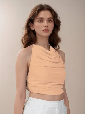 Beige Solid Cowl Neck Top