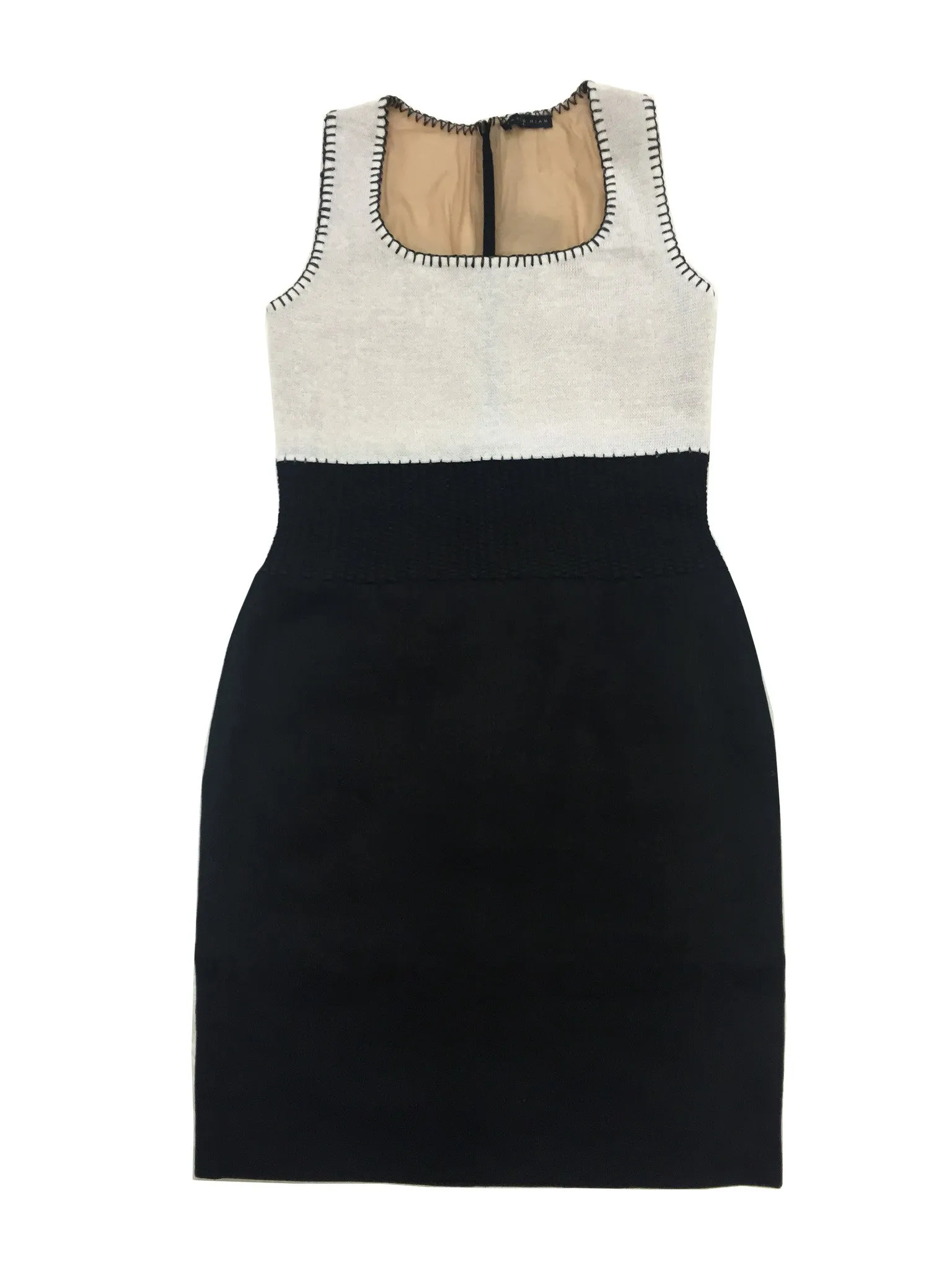 Belle - Sleeveless Tan Linen Tank Dress with Black Raffia Detail