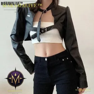 Biker Chick Faux Leather Crop Jacket - Gothic Vegan Leather Top