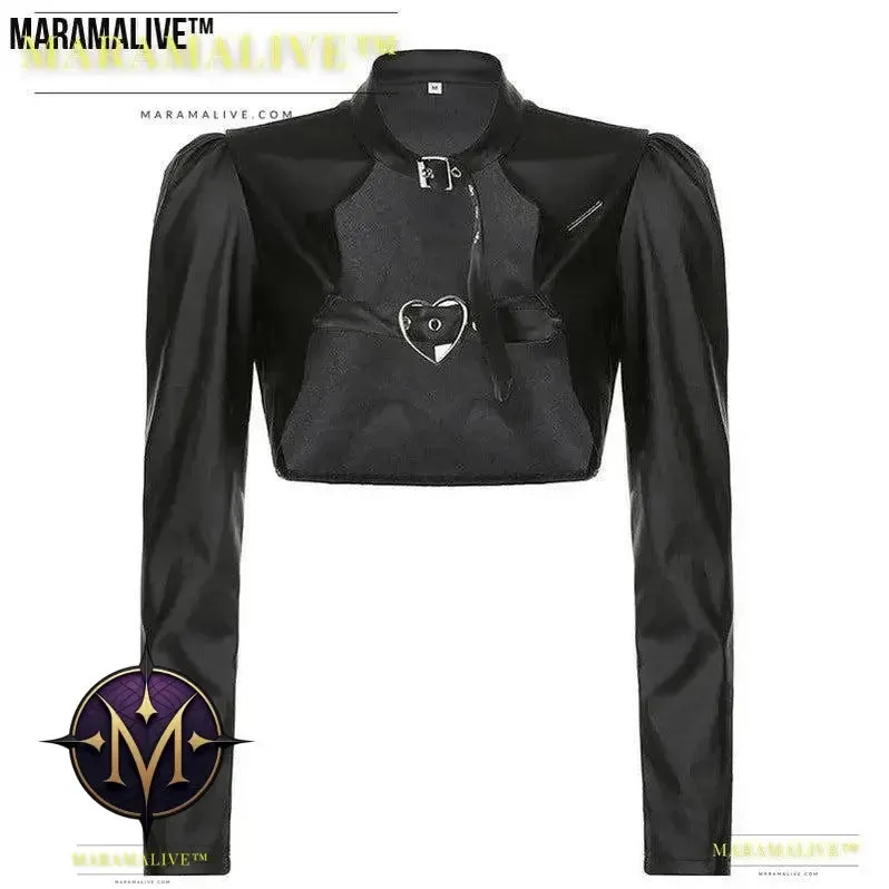 Biker Chick Faux Leather Crop Jacket - Gothic Vegan Leather Top