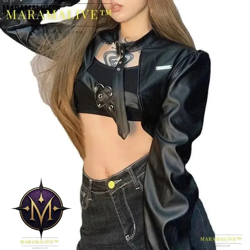 Biker Chick Faux Leather Crop Jacket - Gothic Vegan Leather Top