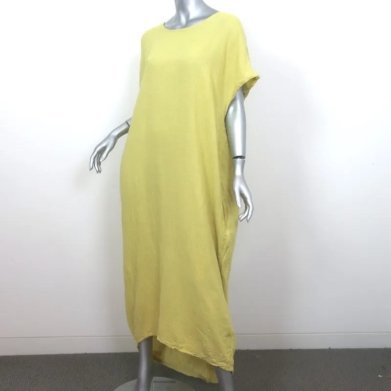 Black Crane Pleated Cocoon Maxi Dress Lemon Linen-Blend Size Medium