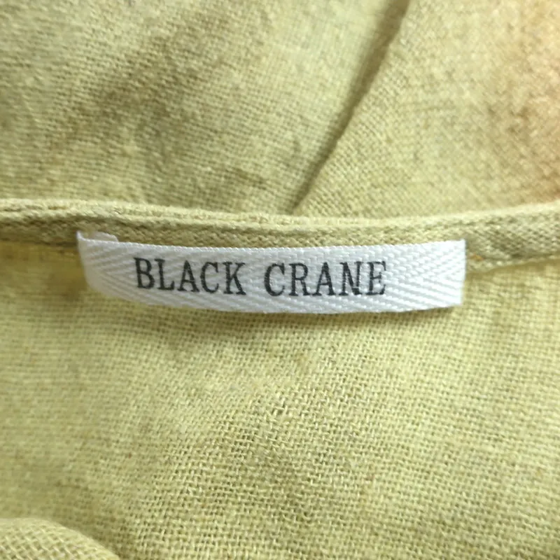 Black Crane Pleated Cocoon Maxi Dress Lemon Linen-Blend Size Medium