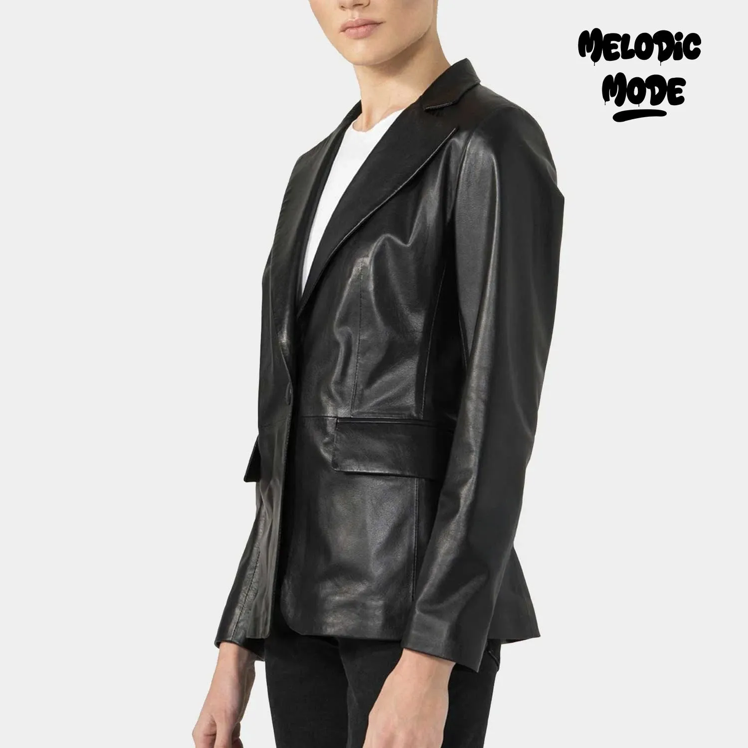Black Faux Leather Blazer Jacket for Women | Slim-Fit Tailored Vegan Leather Coat | Modern Workwear, Casual Outfits, and Layering Staple
