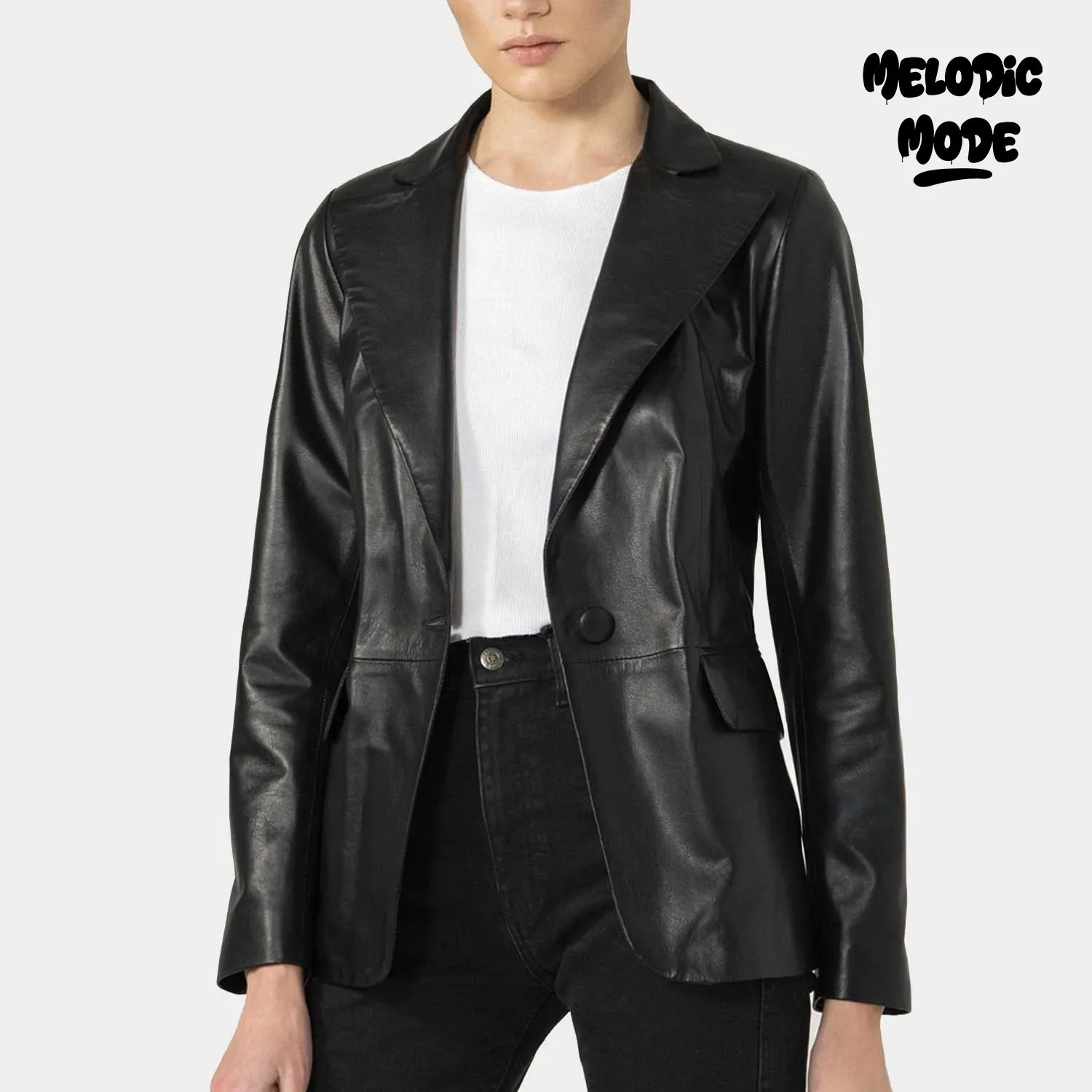 Black Faux Leather Blazer Jacket for Women | Slim-Fit Tailored Vegan Leather Coat | Modern Workwear, Casual Outfits, and Layering Staple