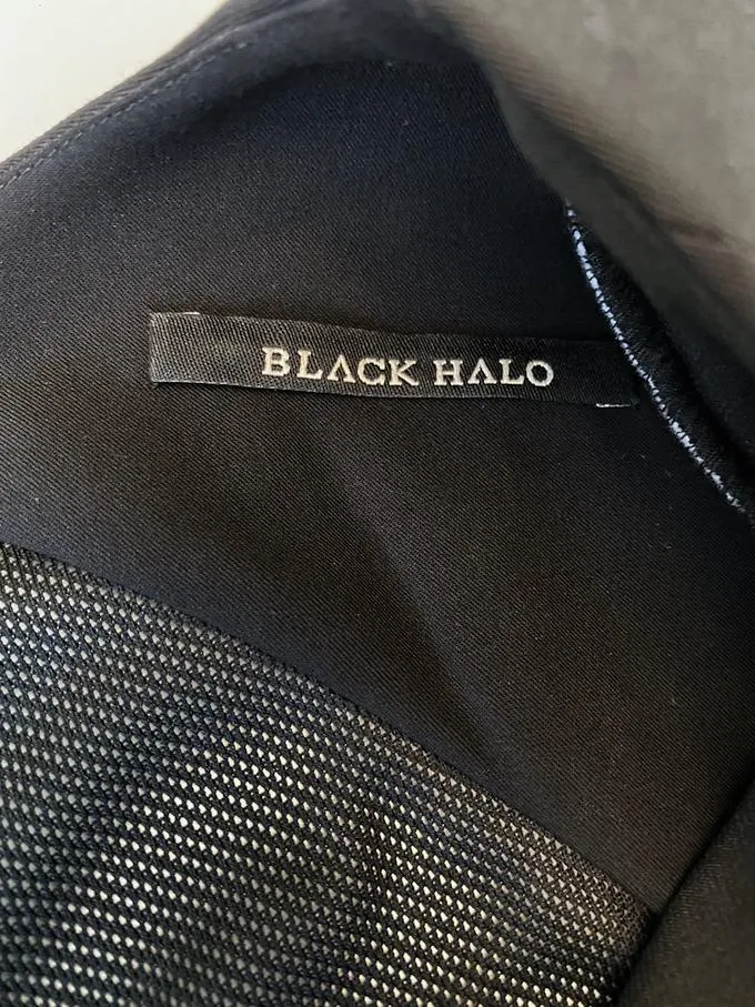 Black Halo Jagger Dress Black Stretch Poly-Blend Size 4 Mesh-Back Sleeveless LBD