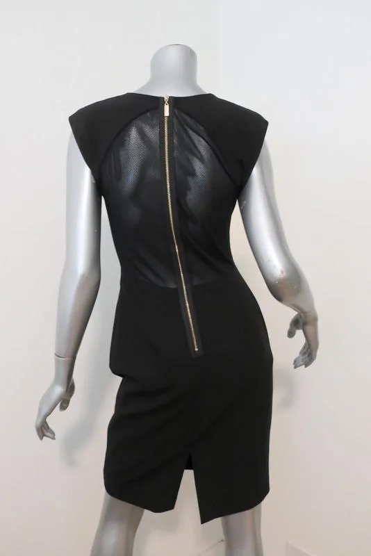 Black Halo Jagger Dress Black Stretch Poly-Blend Size 4 Mesh-Back Sleeveless LBD