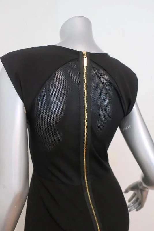 Black Halo Jagger Dress Black Stretch Poly-Blend Size 4 Mesh-Back Sleeveless LBD
