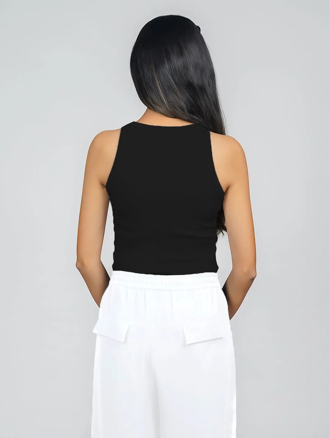 Black Solid Ribbed Crop Top