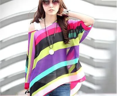 Blouse Shirt Style Women Chiffon Tops Plus Size Women's Batwing Sleeve Print Casual Shirts