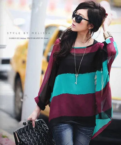 Blouse Shirt Style Women Chiffon Tops Plus Size Women's Batwing Sleeve Print Casual Shirts