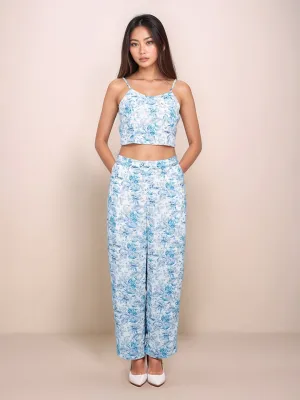 Blue Floral Print Fitted Crop Top