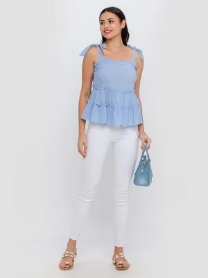 Blue Solid Tie-Up Top