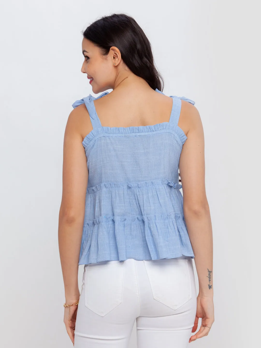 Blue Solid Tie-Up Top