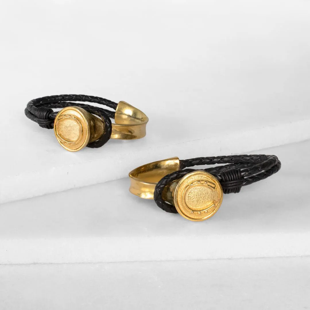 Bosal - 14K Gold on Brass w/Black Leather Horseshoe Bracelet