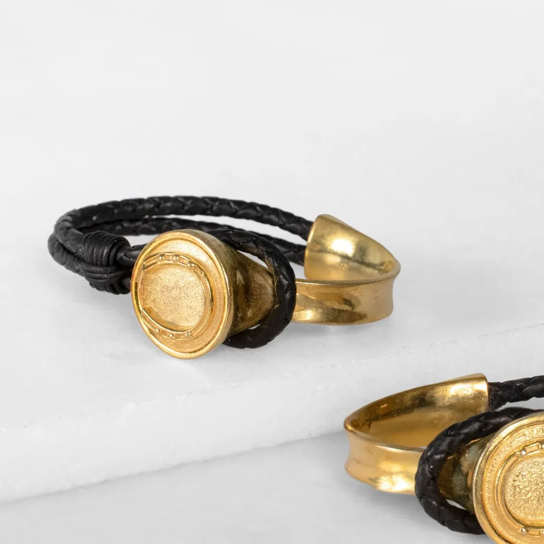Bosal - 14K Gold on Brass w/Black Leather Horseshoe Bracelet
