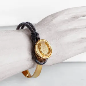 Bosal - 14K Gold on Brass w/Black Leather Horseshoe Bracelet