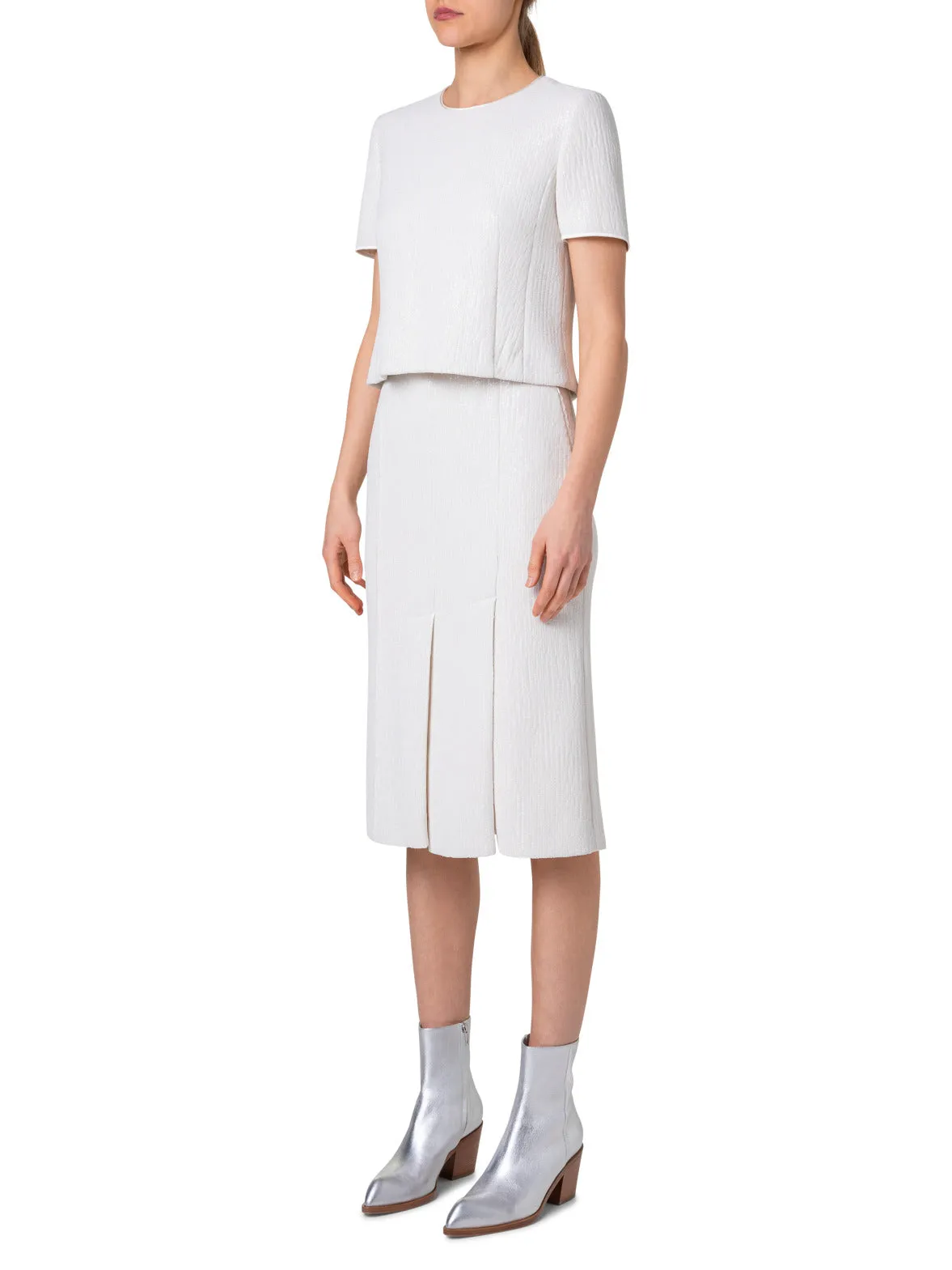 Boxy Short Sleeve Sequins Silk Top