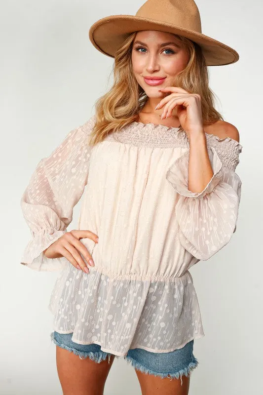 Briella Chiffon Off The Shoulder Top | Taupe
