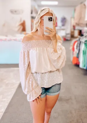 Briella Chiffon Off The Shoulder Top | Taupe
