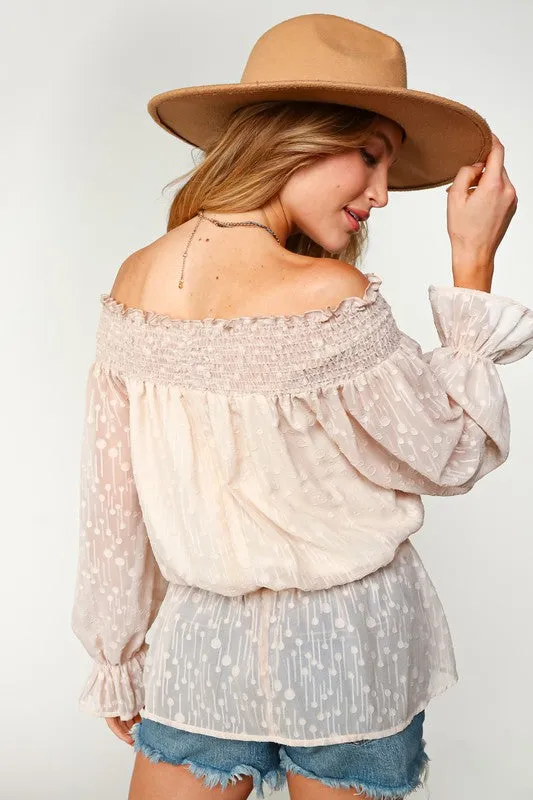 Briella Chiffon Off The Shoulder Top | Taupe