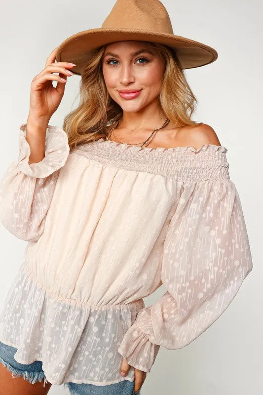 Briella Chiffon Off The Shoulder Top | Taupe