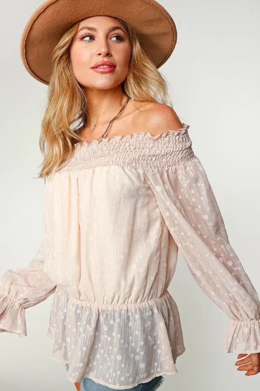 Briella Chiffon Off The Shoulder Top | Taupe
