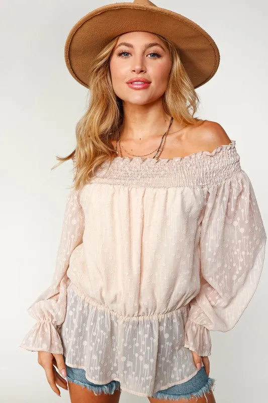 Briella Chiffon Off The Shoulder Top | Taupe