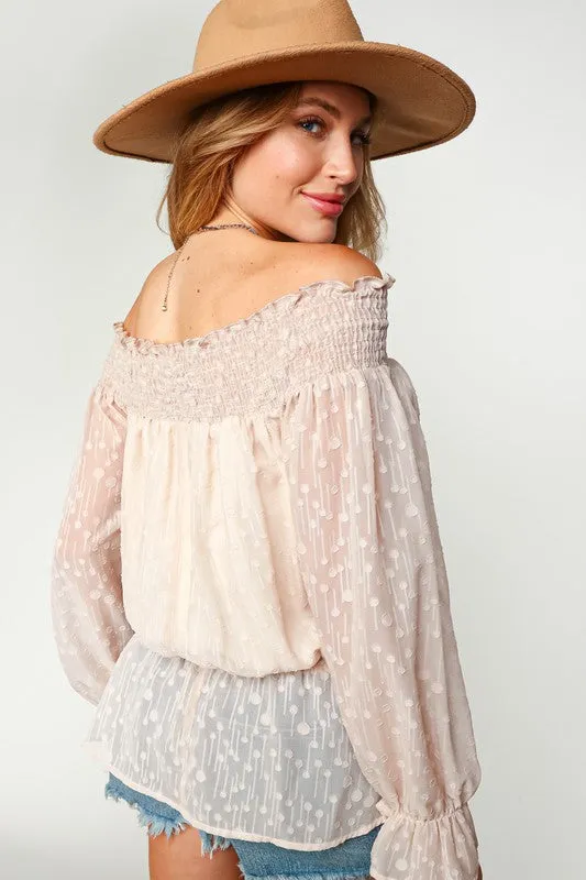 Briella Chiffon Off The Shoulder Top | Taupe