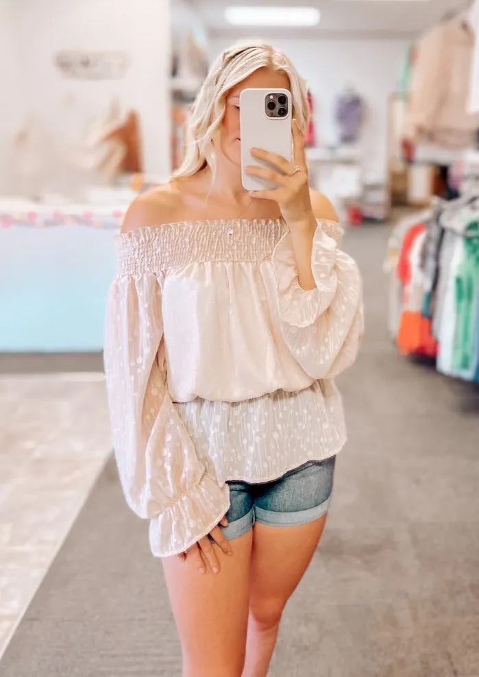 Briella Chiffon Off The Shoulder Top | Taupe