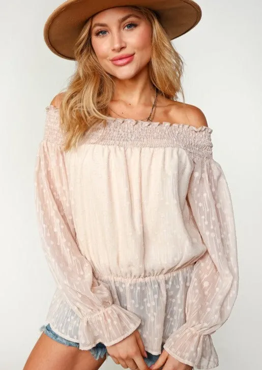 Briella Chiffon Off The Shoulder Top | Taupe