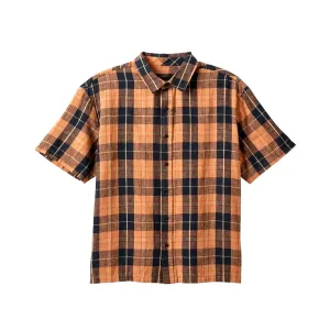 Brixton Cru Linen Blend Woven Shirt Black/Rust Orange