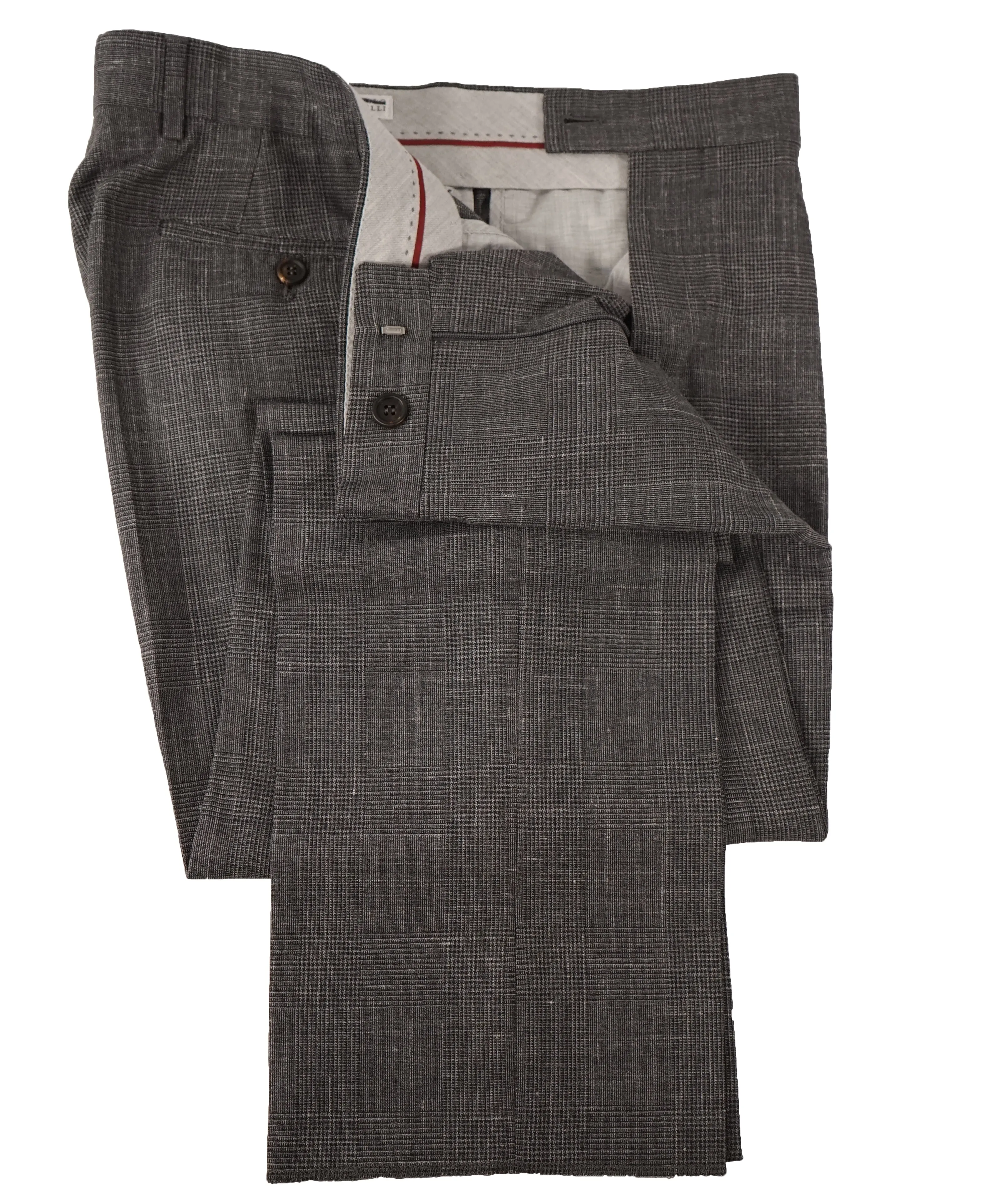 BRUNELLO CUCINELLI - Gray Plaid Wool/Linen/Silk Summer Blend Dress Pants - 37W