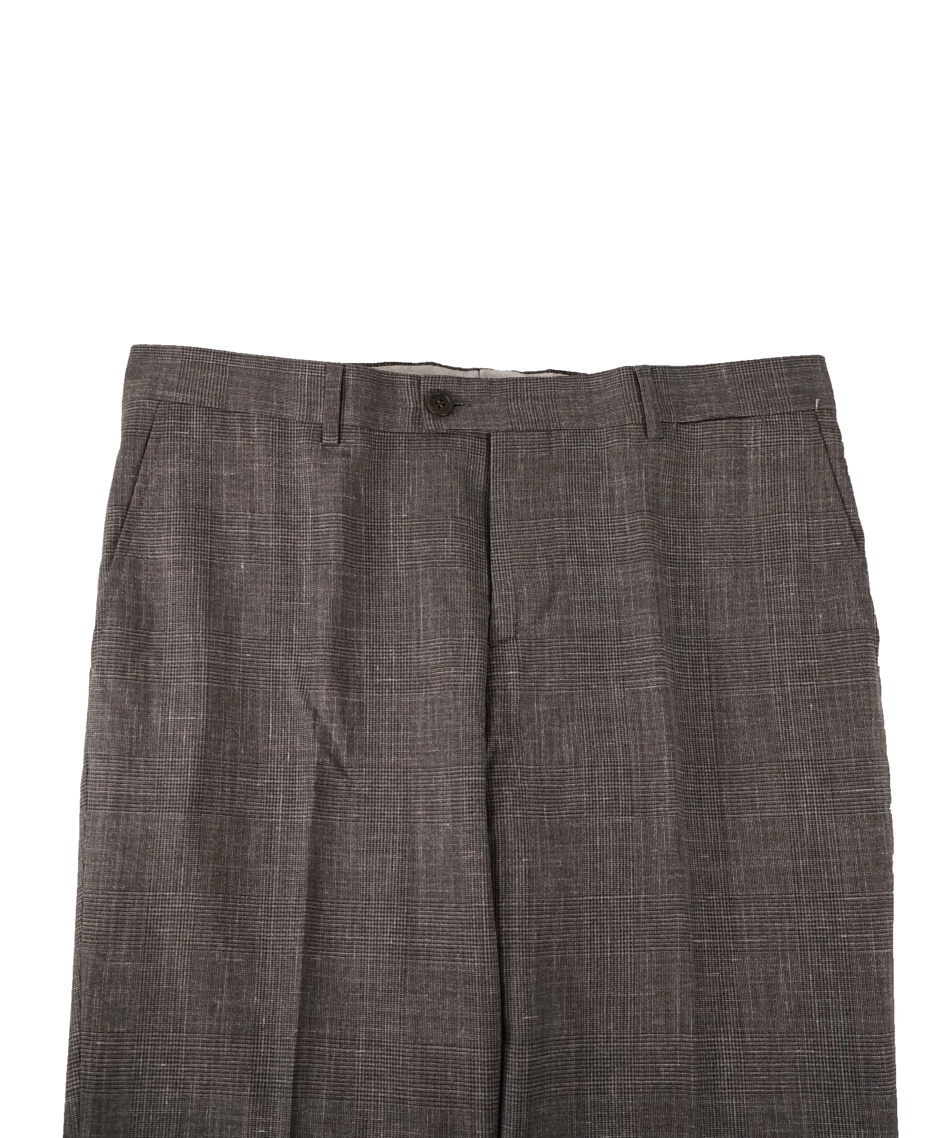 BRUNELLO CUCINELLI - Gray Plaid Wool/Linen/Silk Summer Blend Dress Pants - 37W