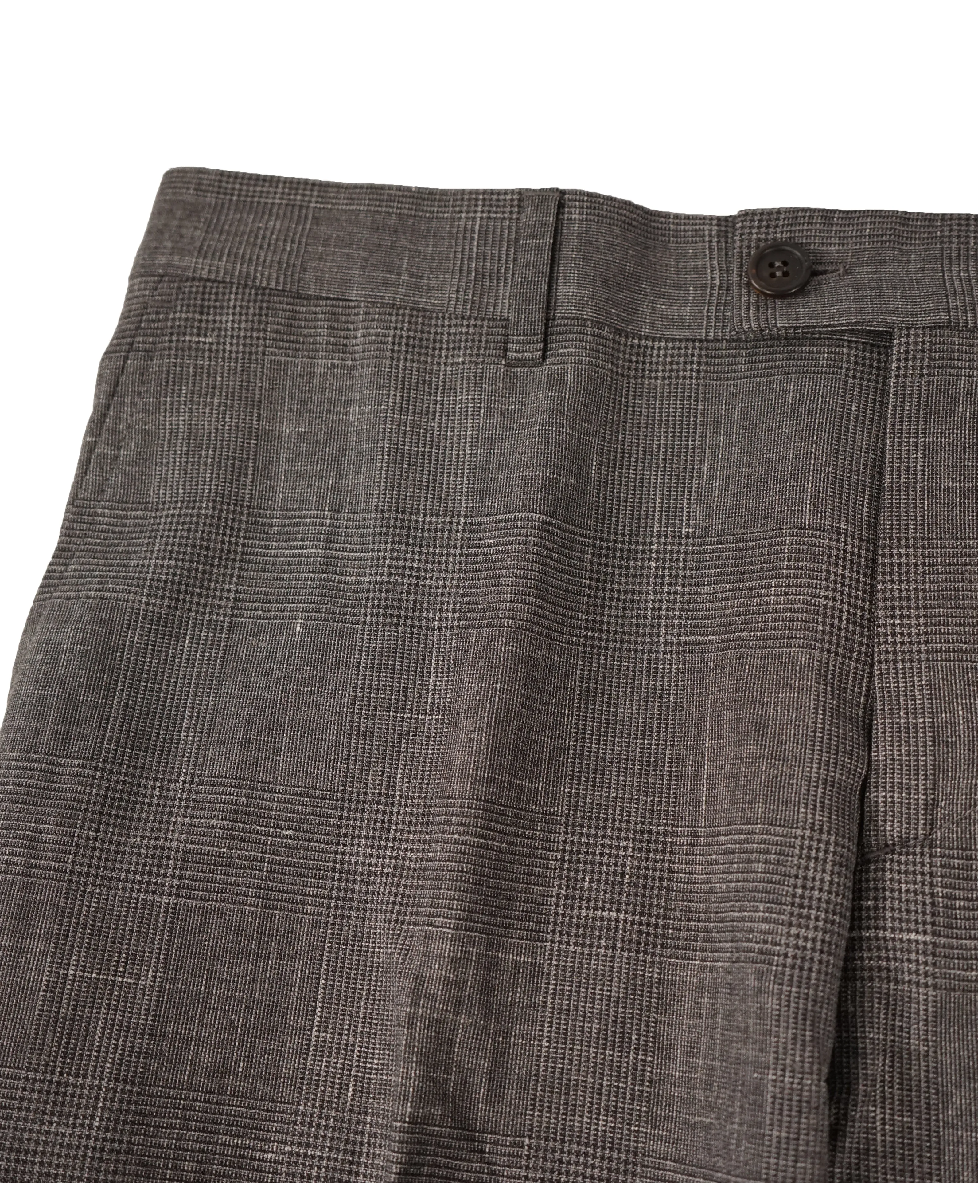 BRUNELLO CUCINELLI - Gray Plaid Wool/Linen/Silk Summer Blend Dress Pants - 37W