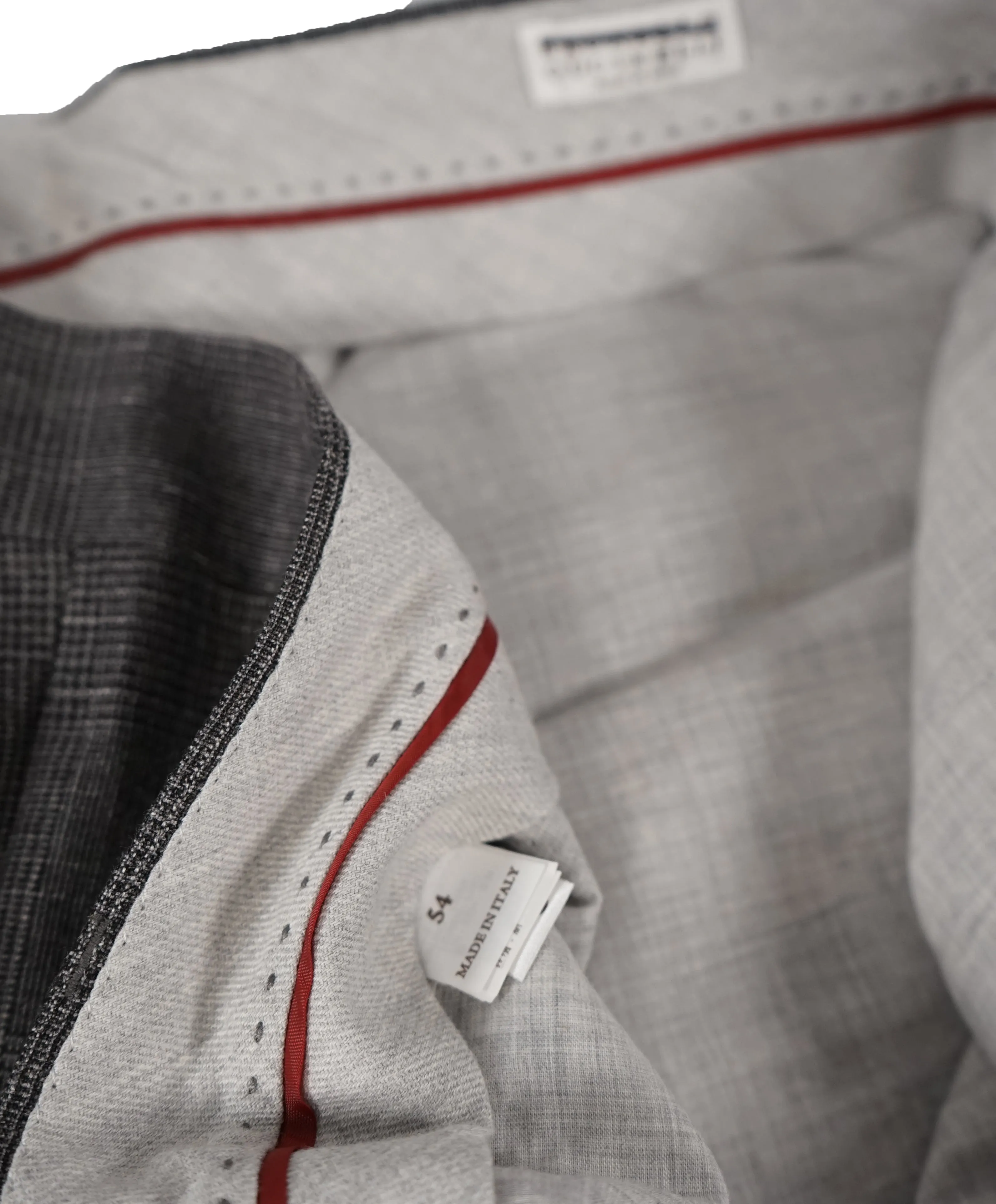 BRUNELLO CUCINELLI - Gray Plaid Wool/Linen/Silk Summer Blend Dress Pants - 37W
