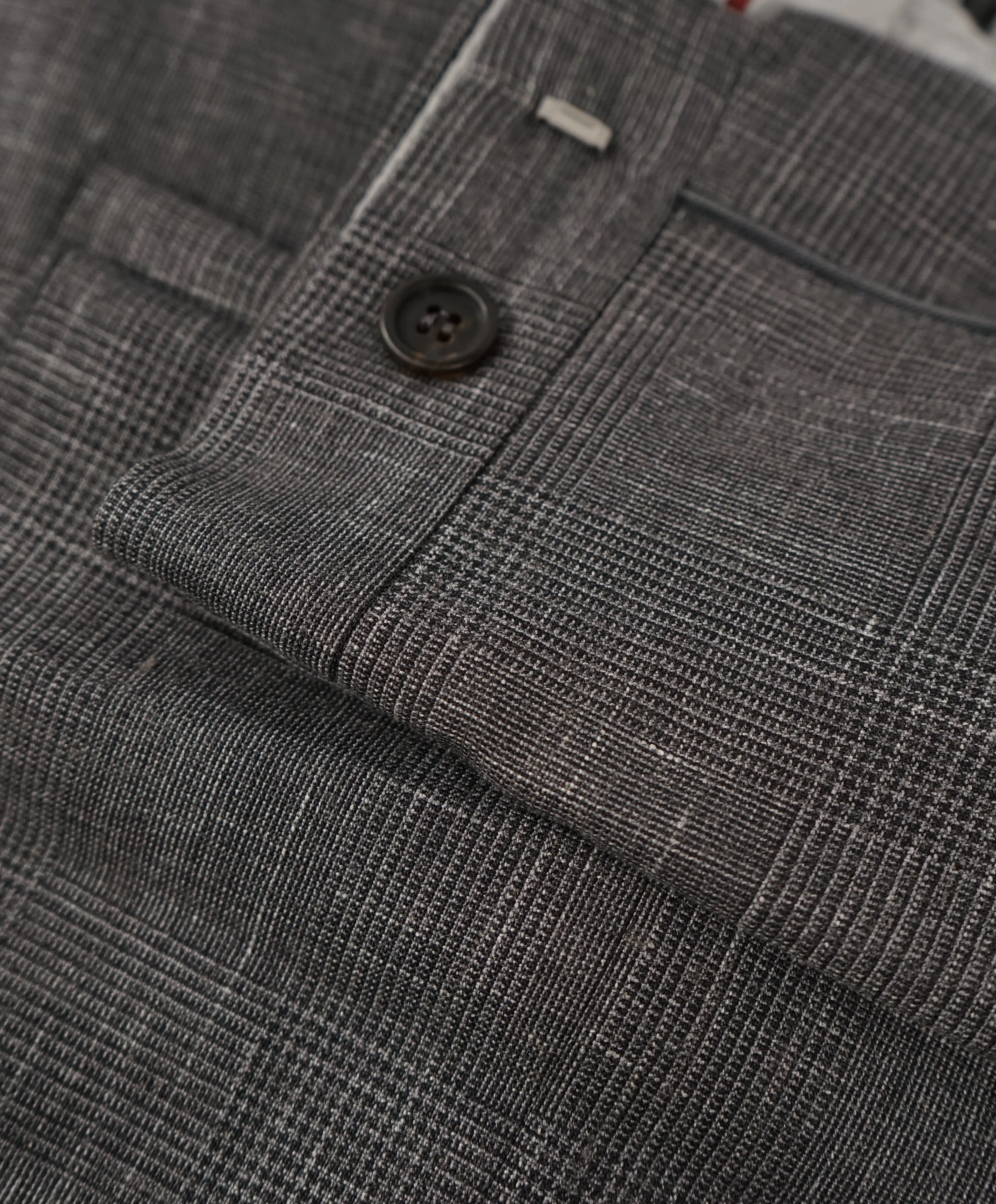 BRUNELLO CUCINELLI - Gray Plaid Wool/Linen/Silk Summer Blend Dress Pants - 37W